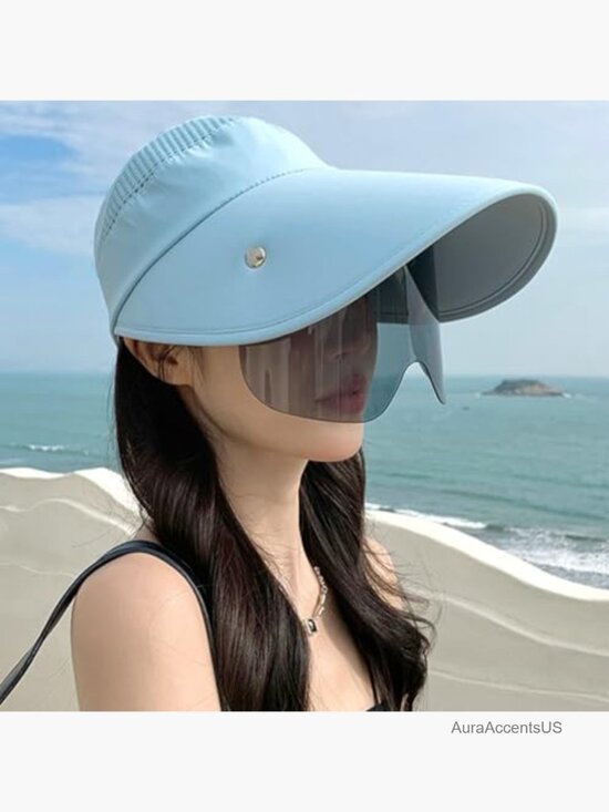 UPF50+ Large Brim Mesh Top Visor Hat with Adjustable Sunglasses, Breathable